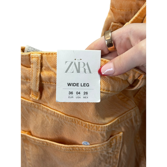 Women's ZARA Orange Wide Leg High-Rise Full Length Jeans Size 4 - Picture 5 of 5